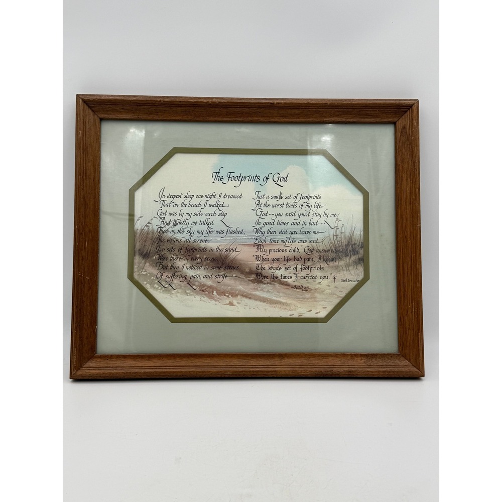 Vintage The Footprints of God Framed Poem Wall Art Kat Brown 1984 Beach Decor